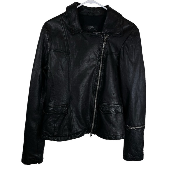 All Saints Altamont Leather Asymmetric Biker Jacket Black Size 12 - Picture 1 of 11